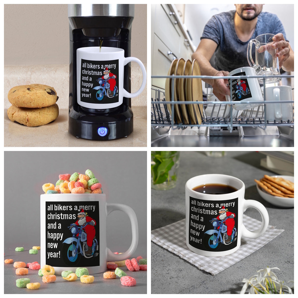 Weihnachten Biker Kaffeebecher mit Weihnachtsmann auf Motorrad