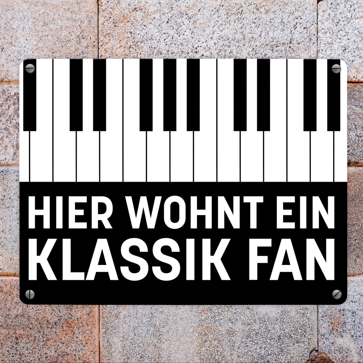 Hier wohnt ein Klassik Fan Metallschild mit Klavier Design