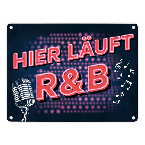 Hier läuft R&B Metallschild mit Mikrofon und Noten im coolen Retro Look