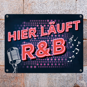 Hier läuft R&B Metallschild mit Mikrofon und Noten im coolen Retro Look