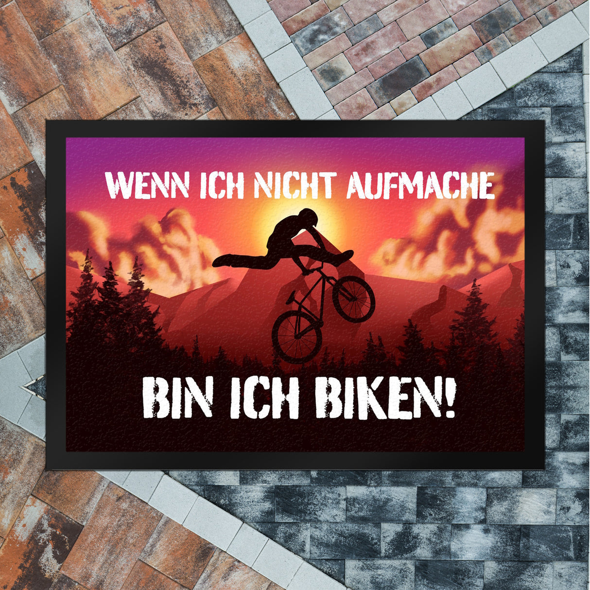Wenn ich nicht aufmache bin ich biken Fußmatte mit Mountainbiker