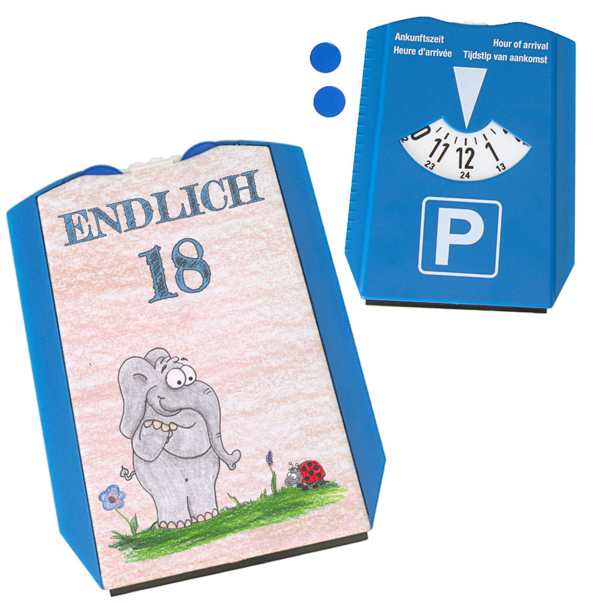 Endlich 18 Parkscheibe mit verliebtem Elefanten