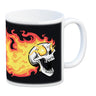Rock n' Roll Kaffeebecher mit Flammen und Totenkopf