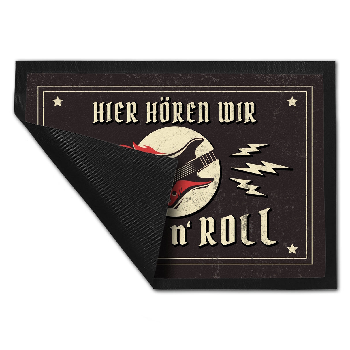 Hier hören wir Rock n' Roll Fußmatte mit Gitarren Motiv