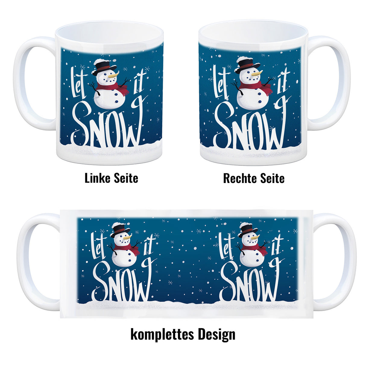 Let it Snow Kaffeebecher mit süßem Schneemann und Schneeflocken