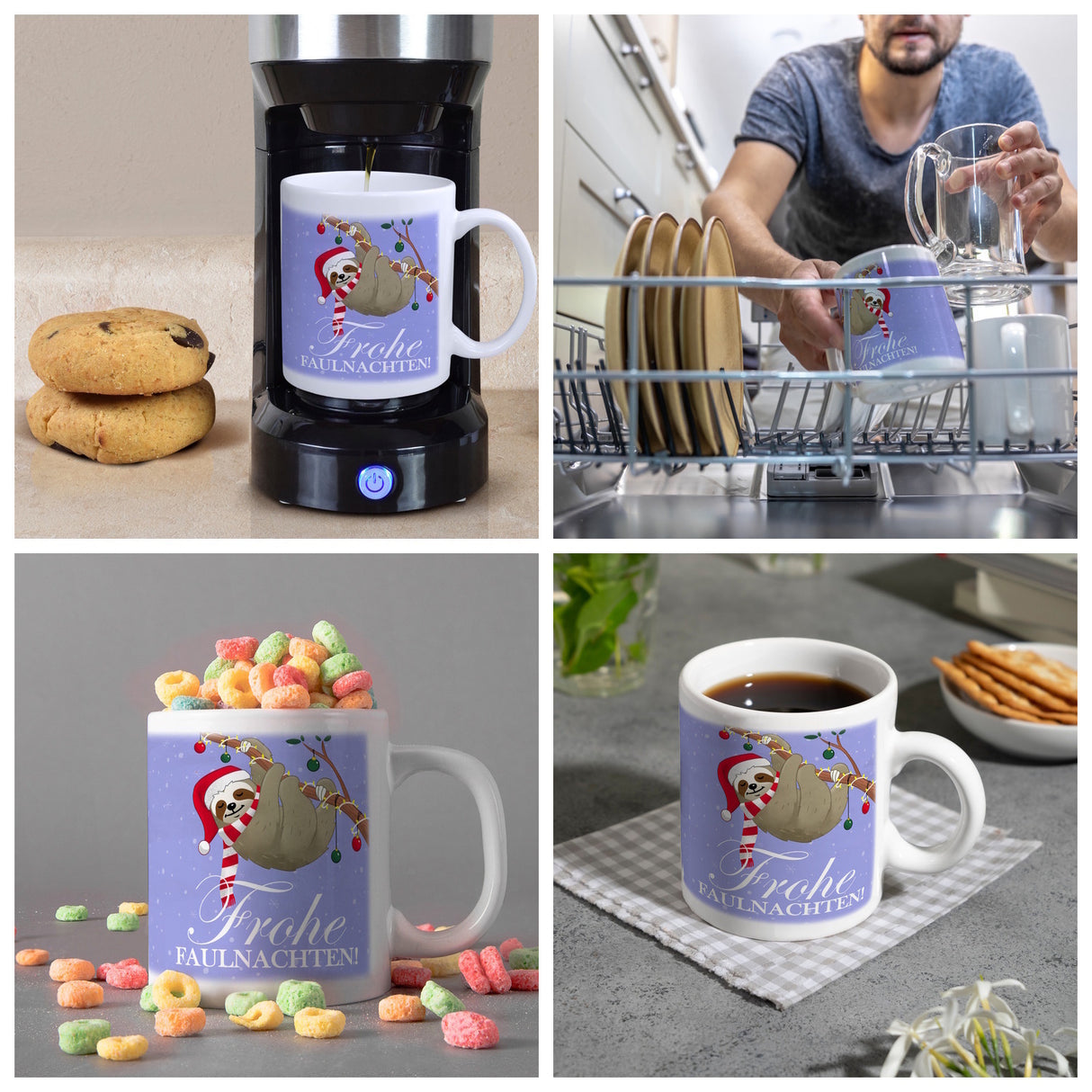 Frohe Faulnachten Kaffeebecher mit süßem weihnachtlichem Faultier