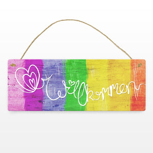 Willkommen Regenbogen LGBTQ Metallschild