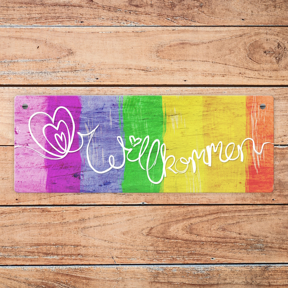 Willkommen Regenbogen LGBTQ Metallschild