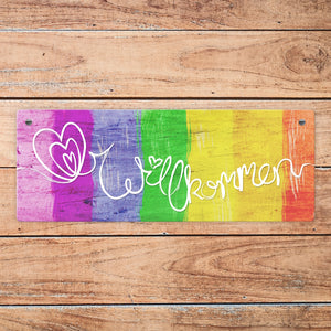 Willkommen Regenbogen LGBTQ Metallschild