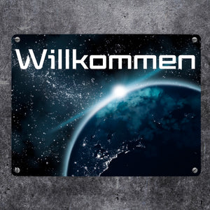 Willkommen im Weltall Metallschild mit Weltraummotiv