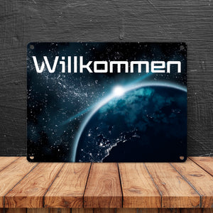Willkommen im Weltall Metallschild mit Weltraummotiv