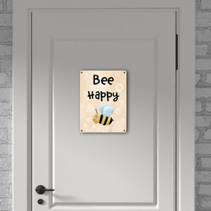 Bee Happy lustiges Metallschild mit glücklicher Biene