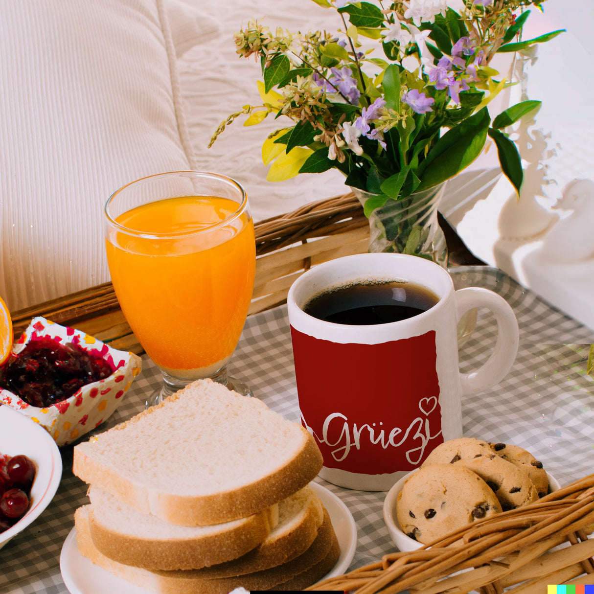 Kaffeebecher mit Grüezi-Schriftzug mit Herz und Bergen