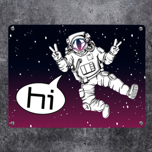 Astronaut im Weltall mit Peace-Zeichen witziges Metallschild