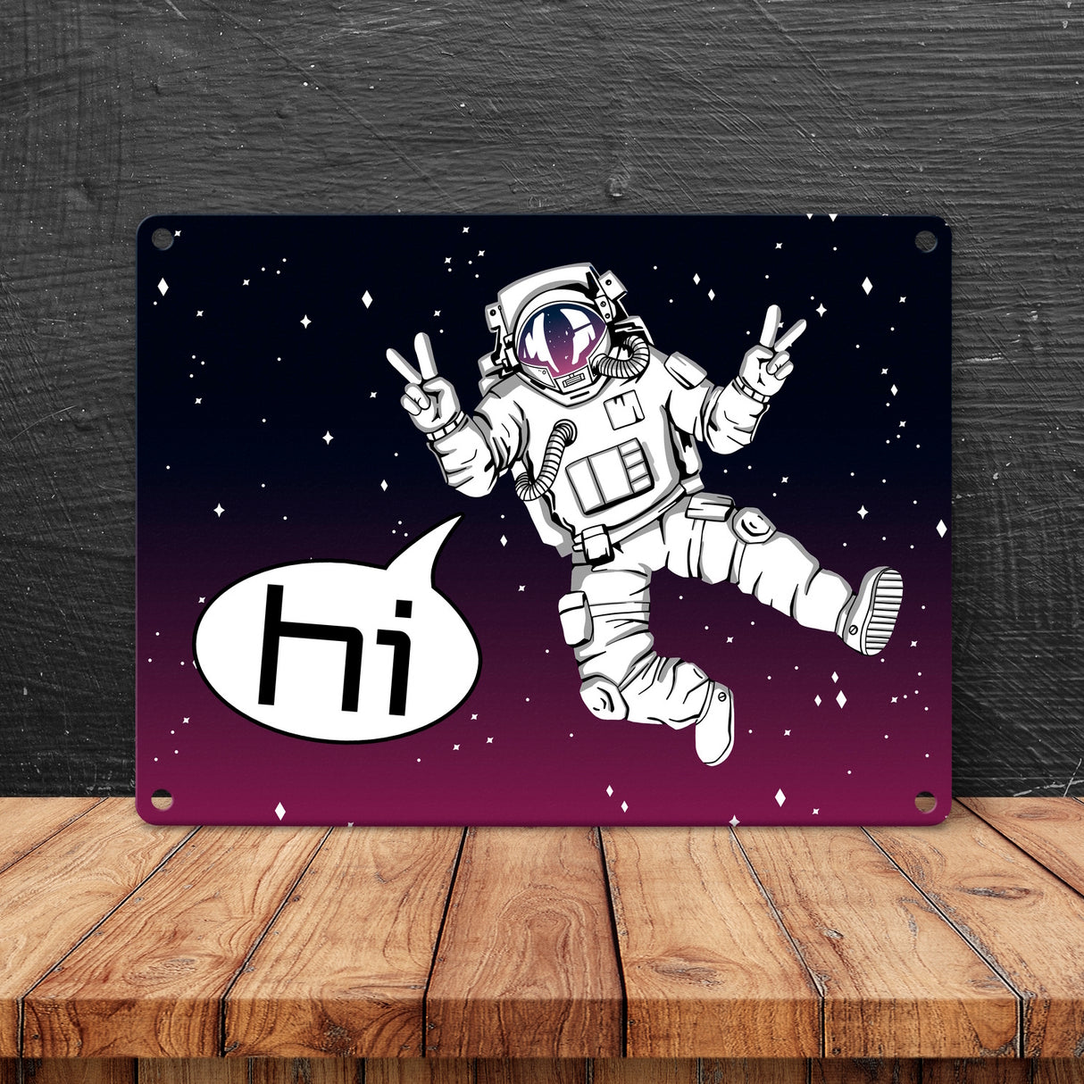 Astronaut im Weltall mit Peace-Zeichen witziges Metallschild