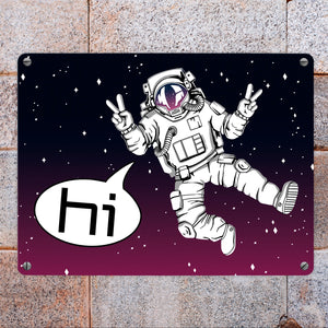 Astronaut im Weltall mit Peace-Zeichen witziges Metallschild