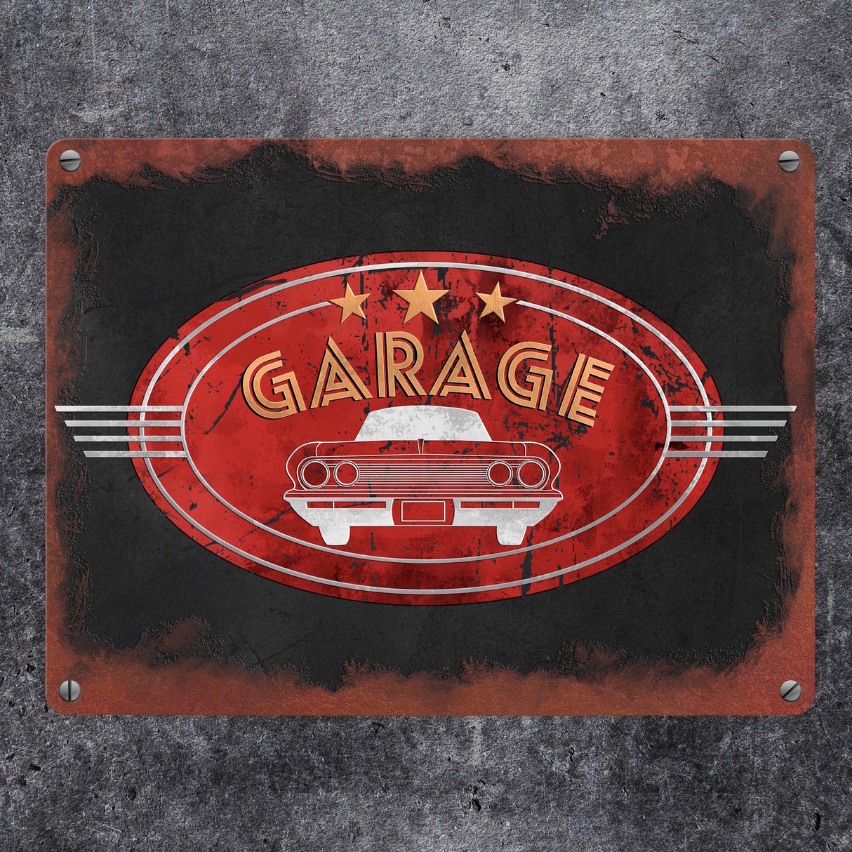Metallschild für die Garage in Rostoptik