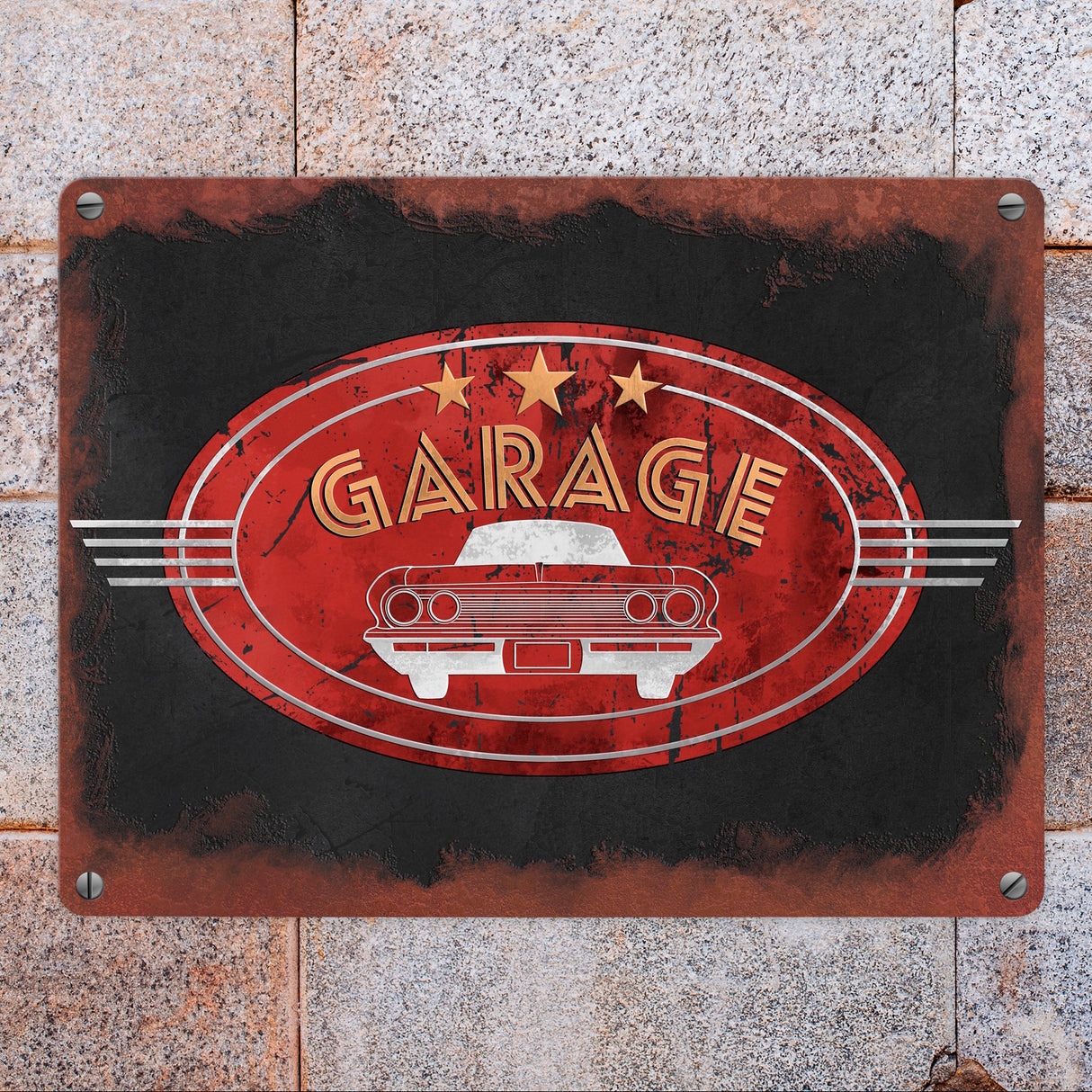 Metallschild für die Garage in Rostoptik