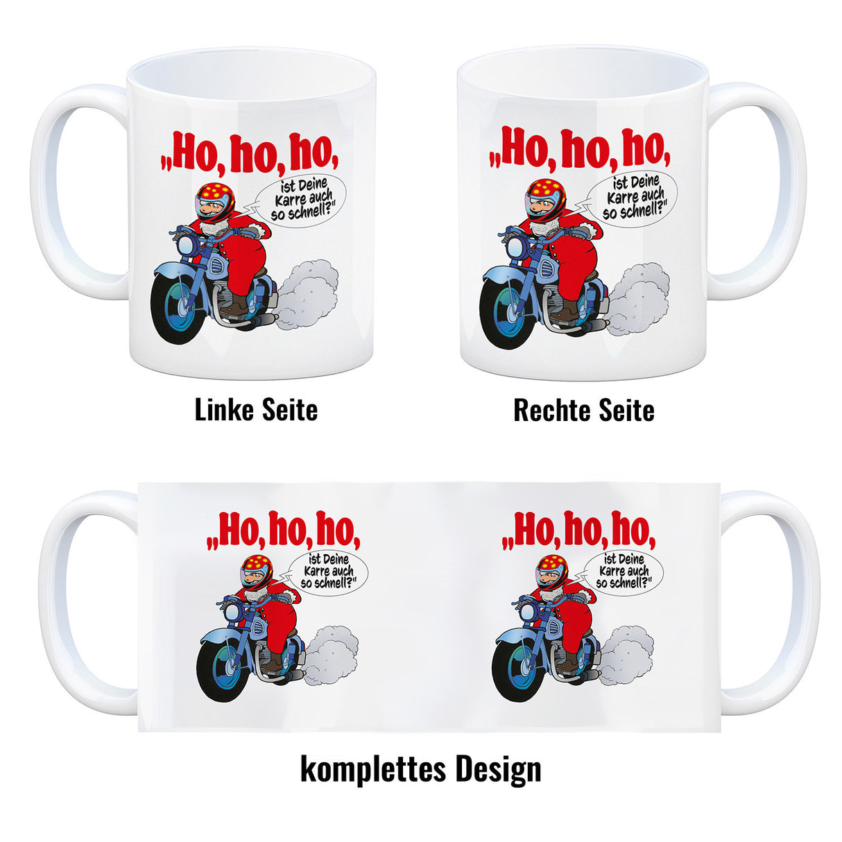 Kaffeebecher zum Thema Weihnachten mit Nikolaus auf dem Motorrad Motiv