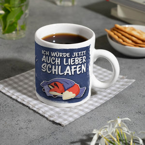 Ich würde jetzt auch lieber schlafen Kaffeebecher mit süßem Cartoon Fuchs
