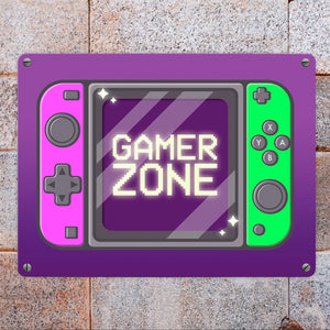 Gamer Zone Metallschild mit coolem Konsolen-Motiv in Neonfarben