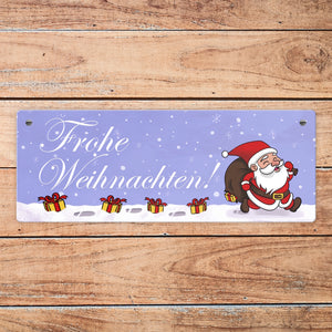 Frohe Weihnachten Metallschild mit lustigem Cartoon Weihnachtsmann