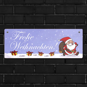 Frohe Weihnachten Metallschild mit lustigem Cartoon Weihnachtsmann