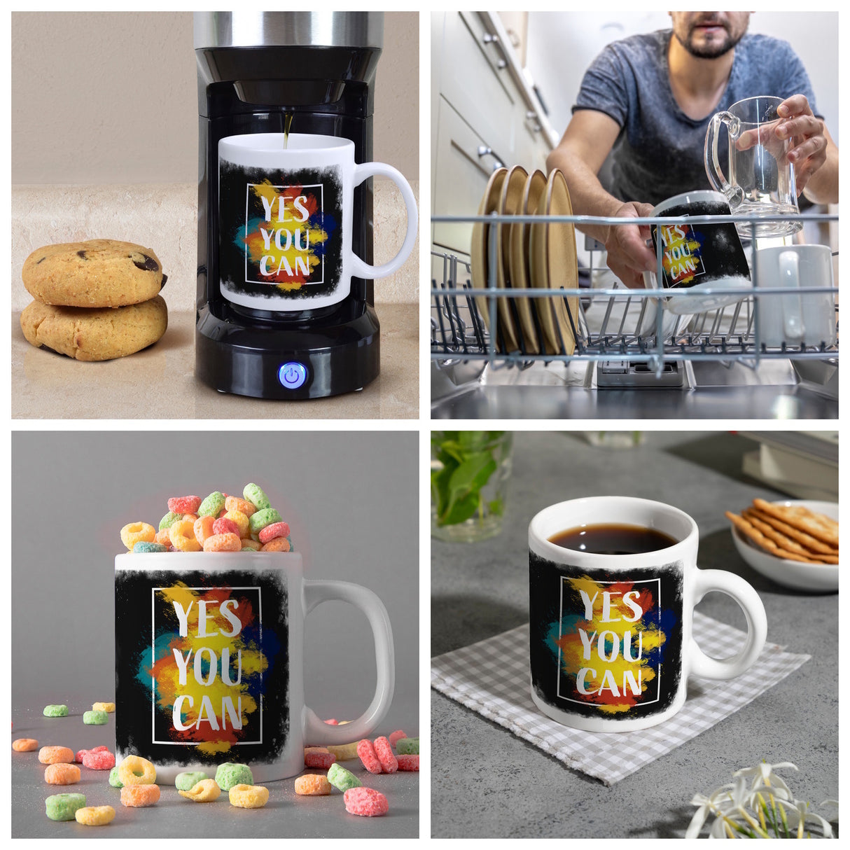 Yes you can Kaffeebecher mit buntem Motiv