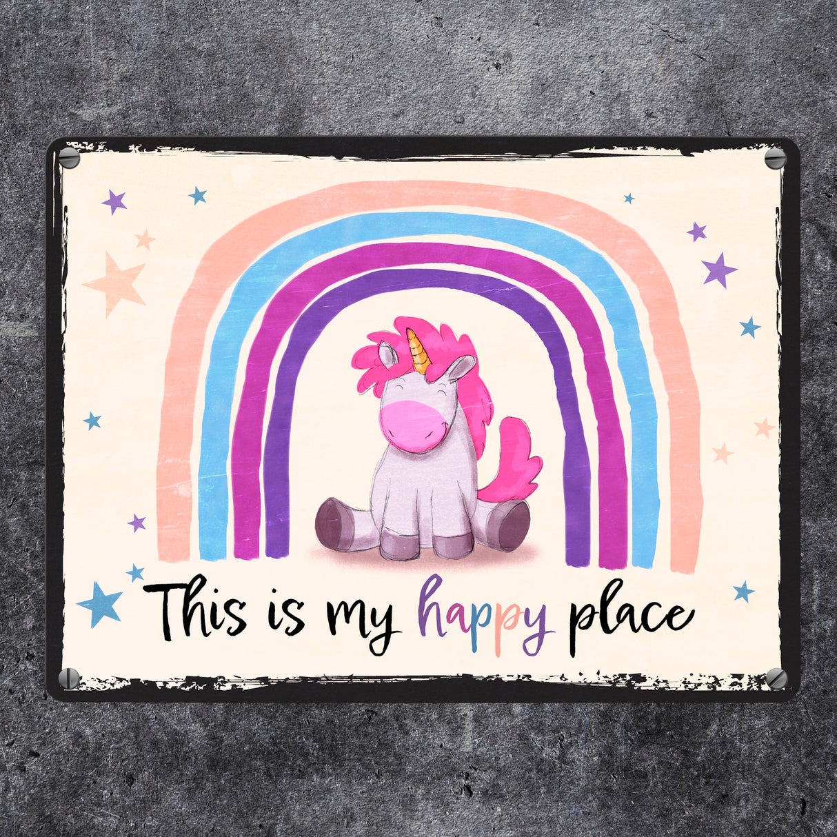 This is my happy place Metallschild mit niedlichem Einhorn