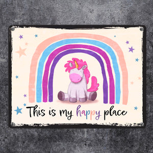 This is my happy place Metallschild mit niedlichem Einhorn