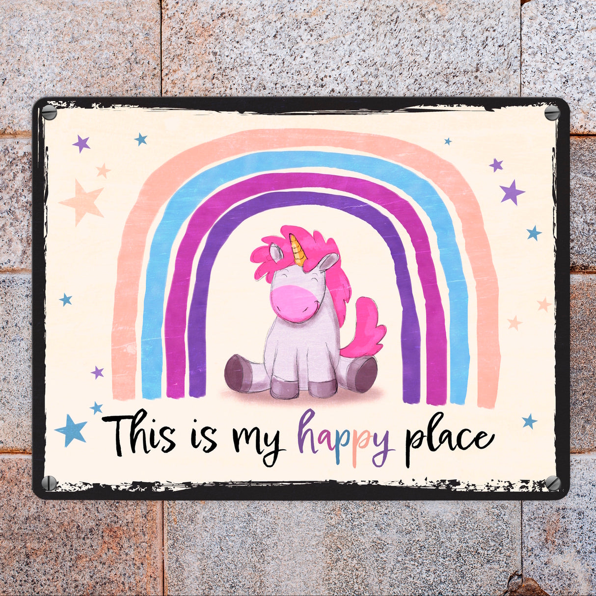 This is my happy place Metallschild mit niedlichem Einhorn