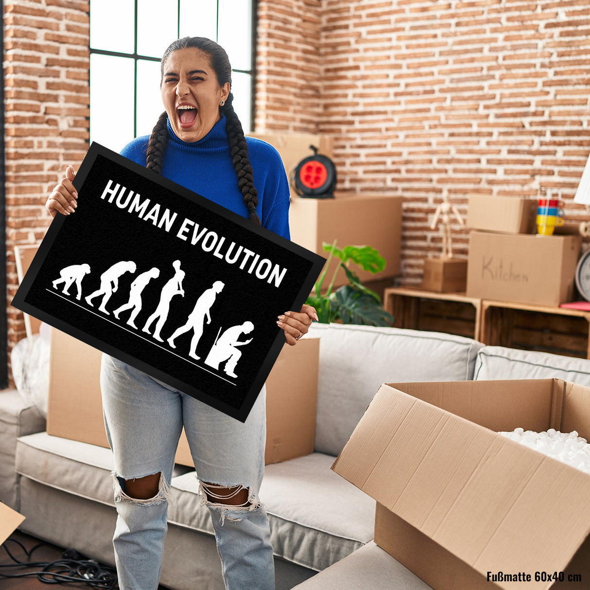 Human Evolution Fußmatte mit witzigem Motiv