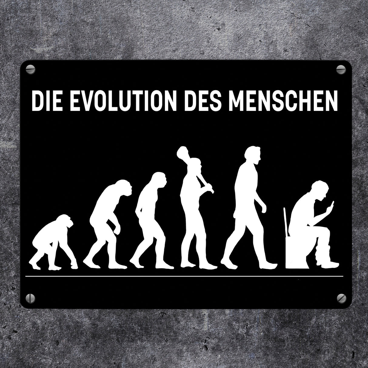 Die Evolution des Menschen Metallschild mit witzigem Motiv für die Toilette