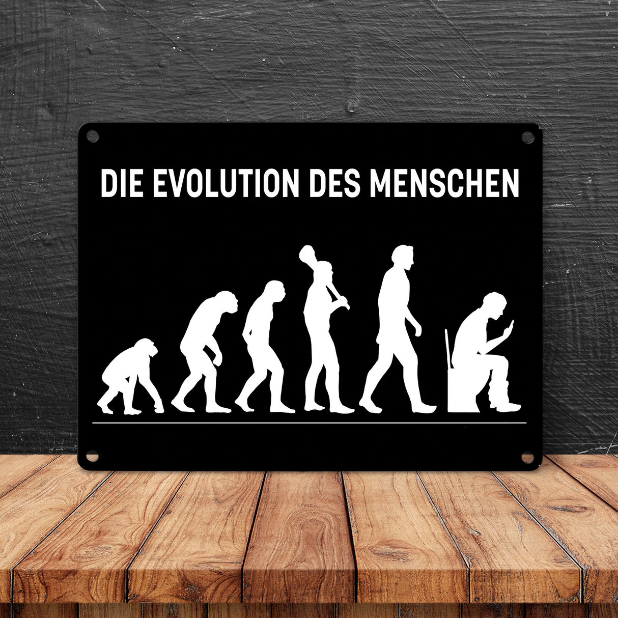 Die Evolution des Menschen Metallschild mit witzigem Motiv für die Toilette