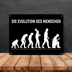 Die Evolution des Menschen Metallschild mit witzigem Motiv für die Toilette