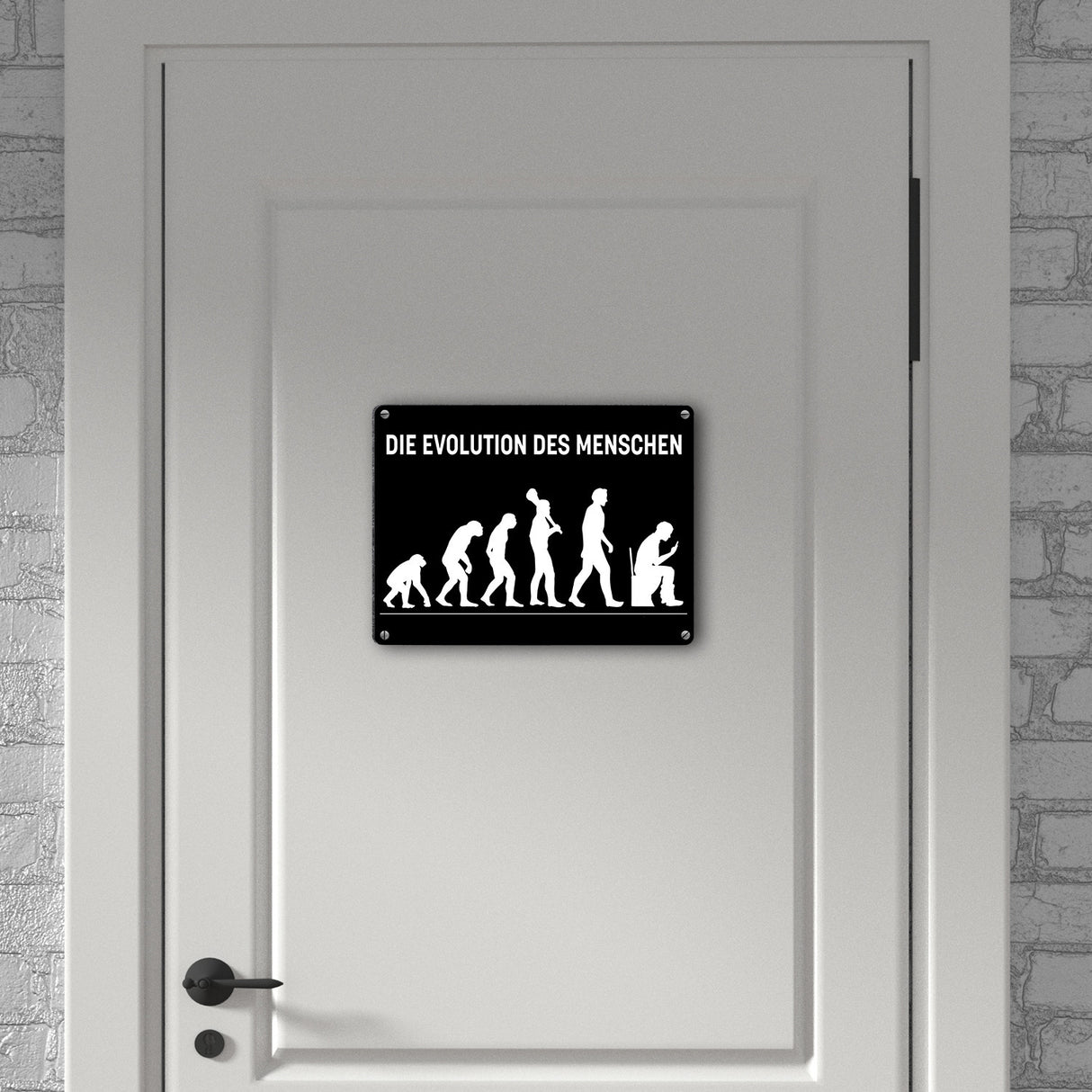 Die Evolution des Menschen Metallschild mit witzigem Motiv für die Toilette