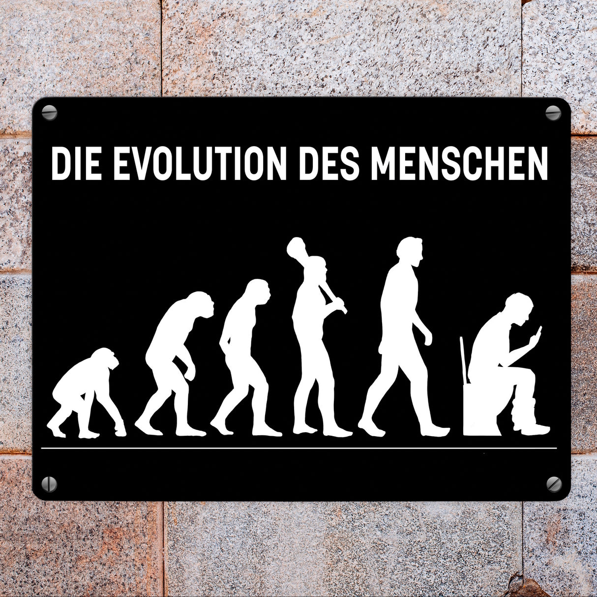 Die Evolution des Menschen Metallschild mit witzigem Motiv für die Toilette
