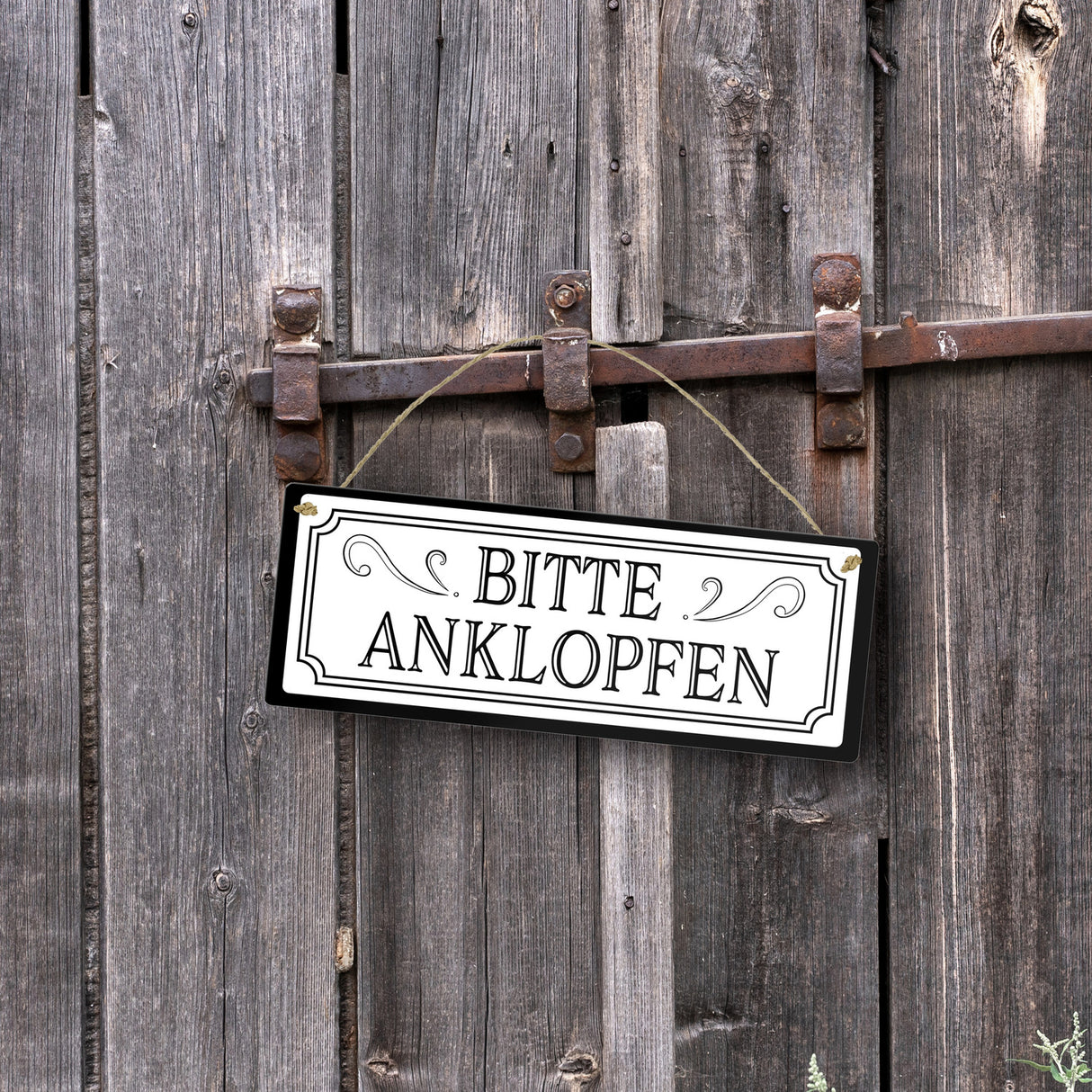 Bitte anklopfen Metallschild in Retro Optik
