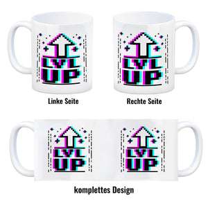 LVL UP Kaffeetasse mit witzigem Videospielmotiv