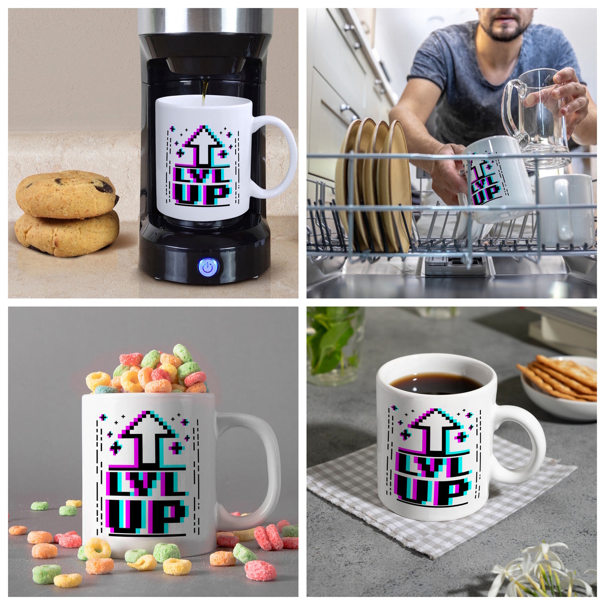 LVL UP Kaffeetasse mit witzigem Videospielmotiv