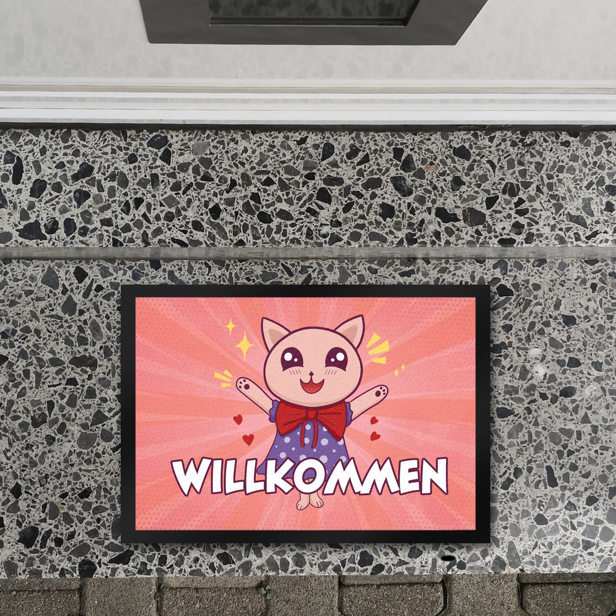 Willkommen Fußmatte mit süßem Manga Kätzchen