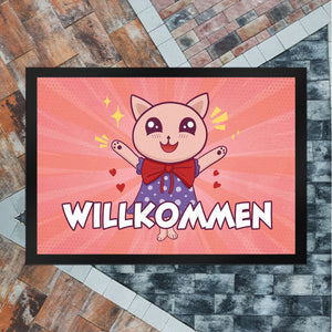 Willkommen Fußmatte mit süßem Manga Kätzchen