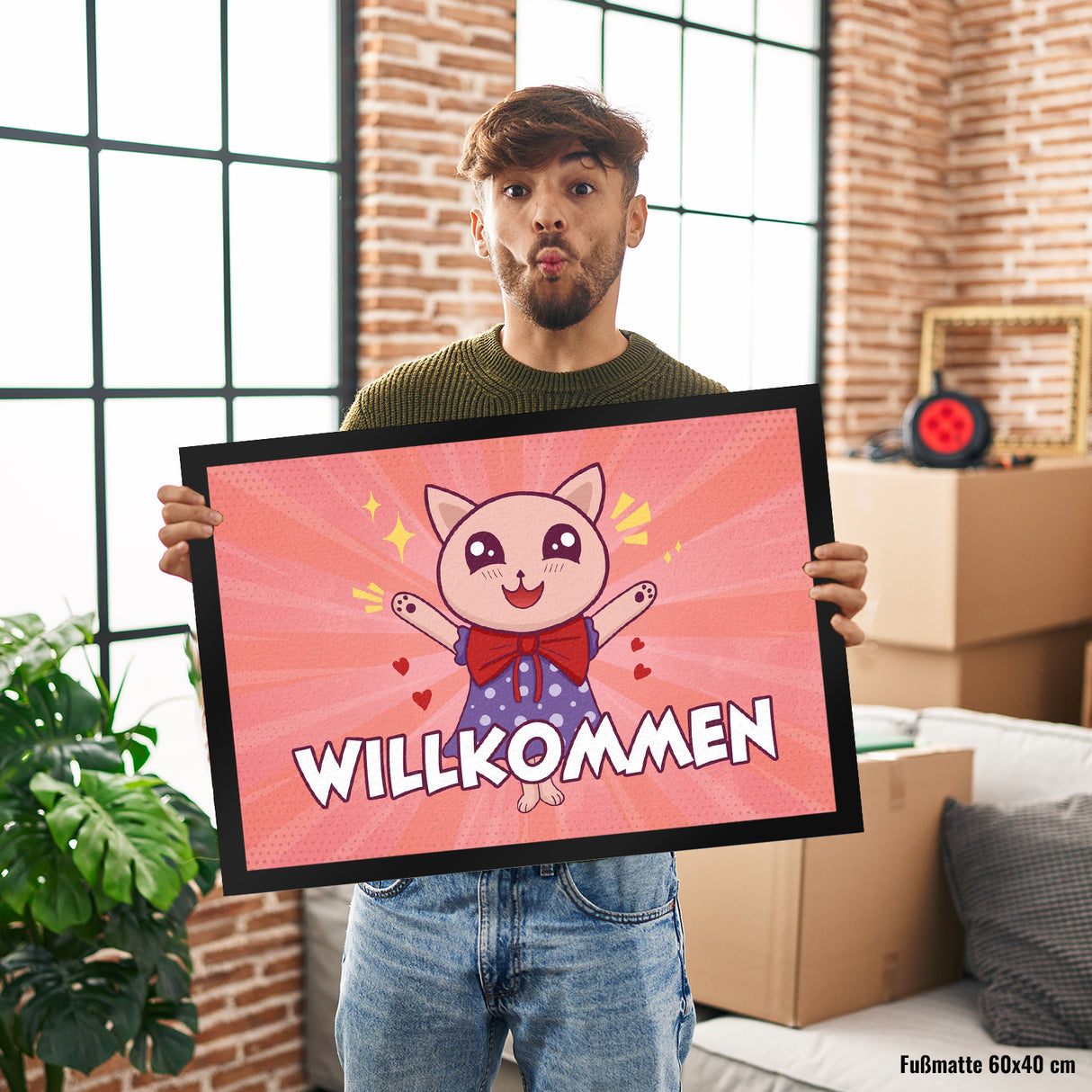 Willkommen Fußmatte mit süßem Manga Kätzchen