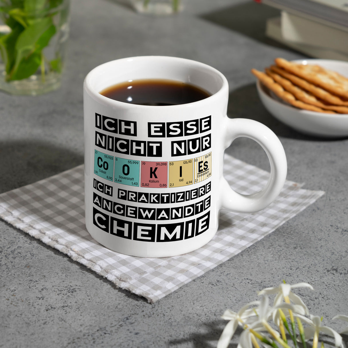 Cookies Kaffeetasse mit Spruch im Periodensystem für Chemiker