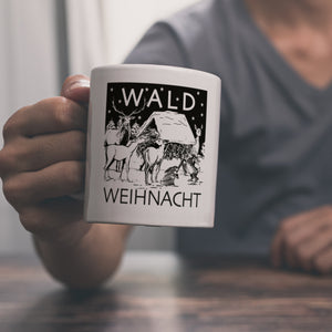 Kaffeebecher zum Thema Weihnachten im Wald -weiß
