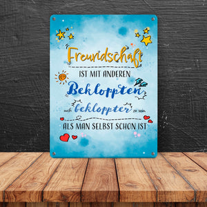 Metallschild mit lustigem Spruch zu Freundschaft