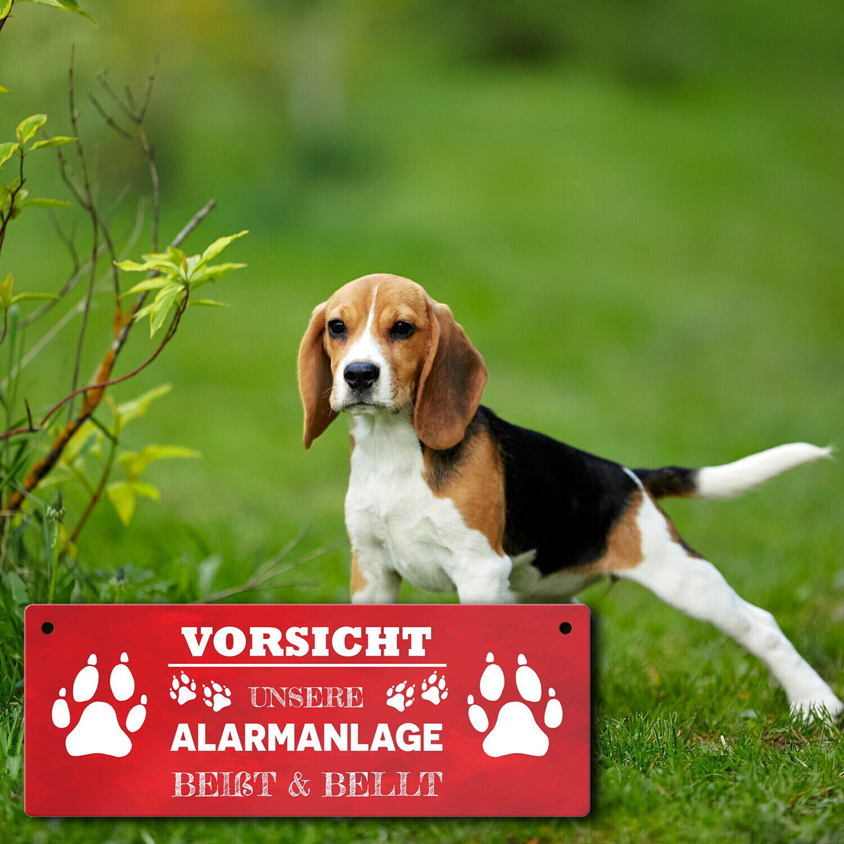 Vorsicht unsere Alarmanlage beißt & bellt Metallschild