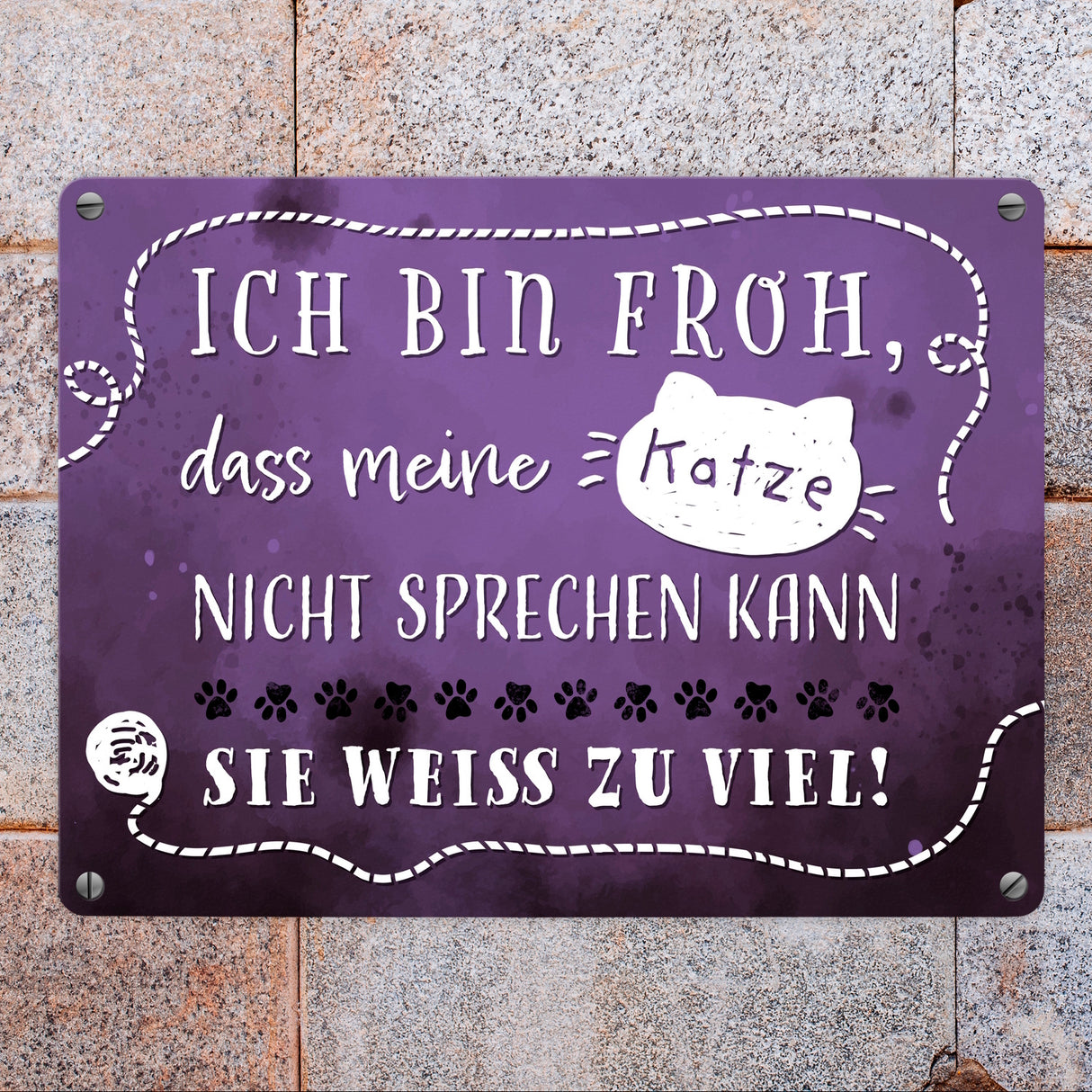 Metallschild mit lustigem Spruch - Meine Katze weiß zu viel