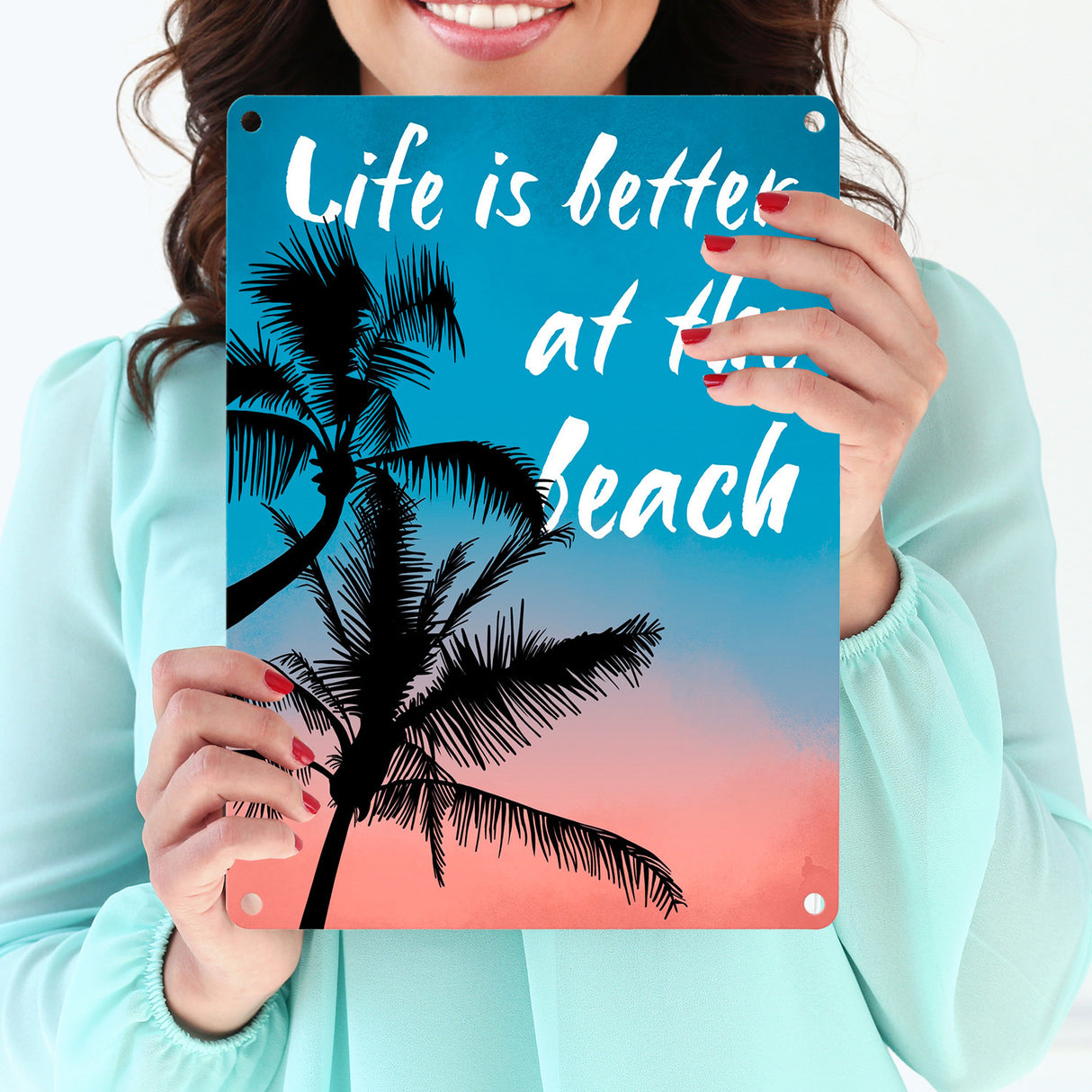 Life is better at the beach Metallschild mit Palmenmotiv