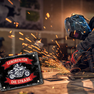 Geboren für die Straße Metallschild mit Biker Motiv